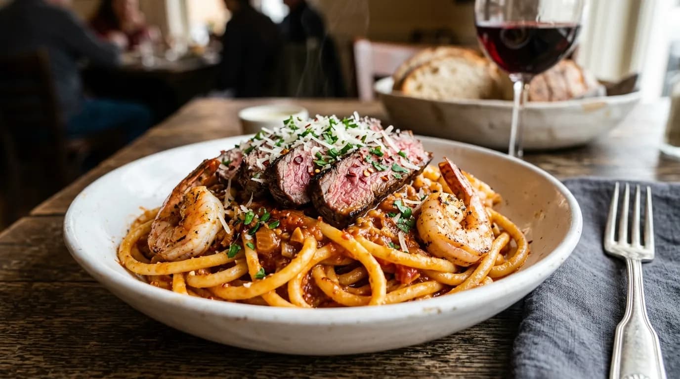 Calabrian Steak & Shrimp Bucatini*